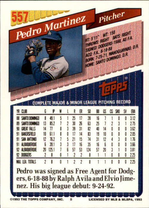 1993 Topps Gold #557 Pedro Martinez back image