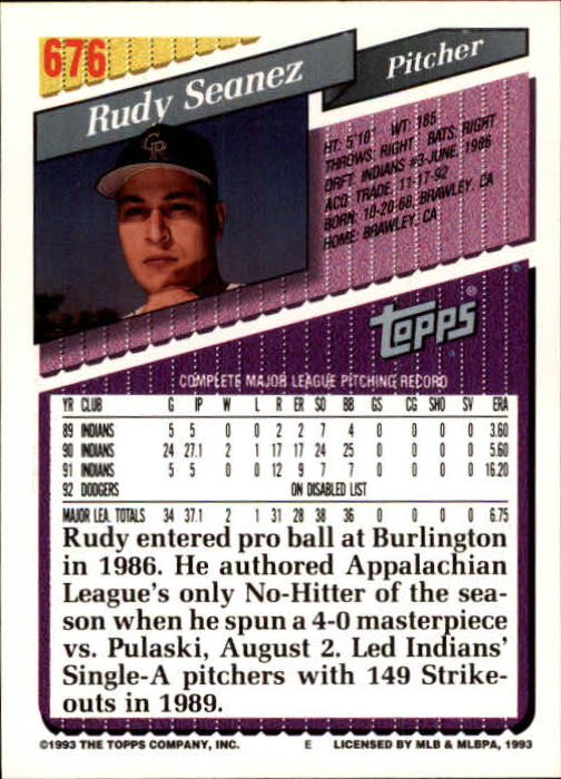 1993 Topps Gold #676 Rudy Seanez back image