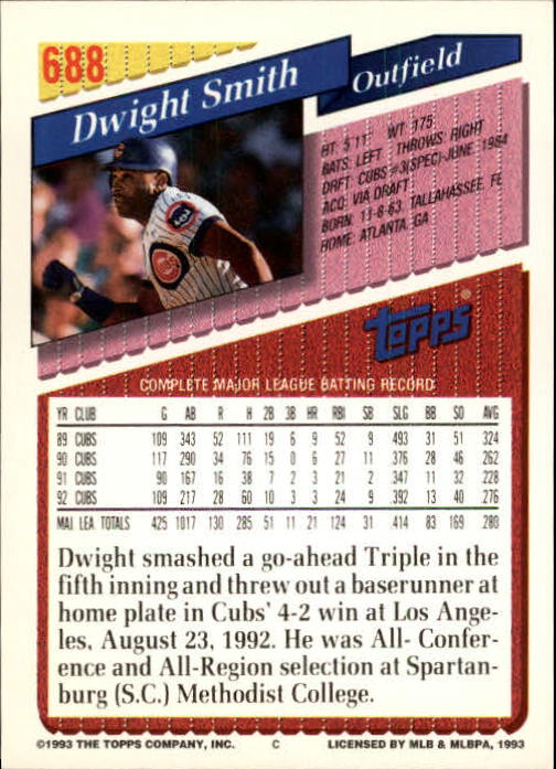 1993 Topps Gold #688 Dwight Smith back image