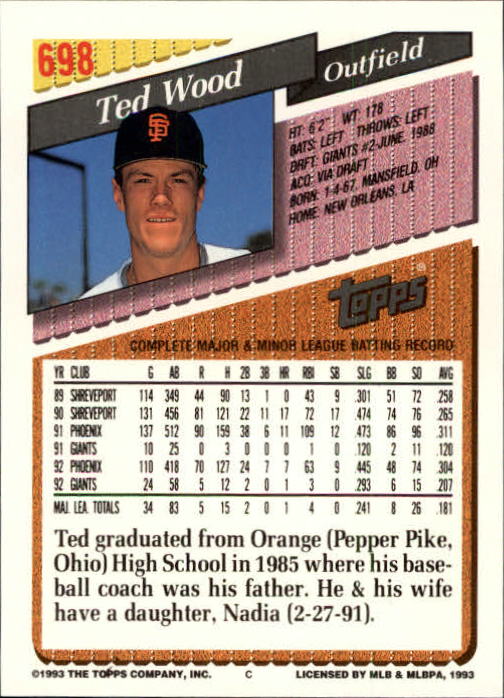 1993 Topps Gold #698 Ted Wood back image