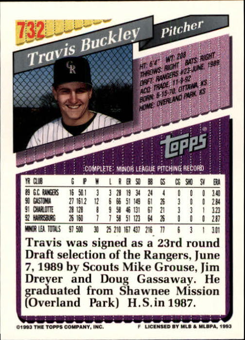 1993 Topps Gold #732 Travis Buckley back image