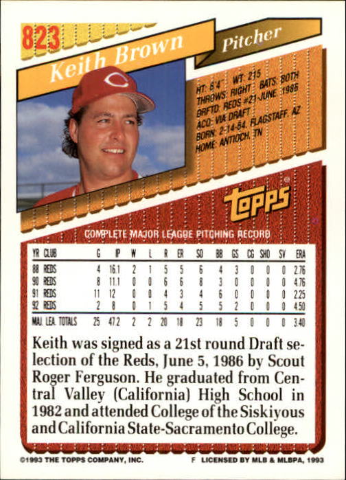 1993 Topps Gold #823 Keith Brown back image