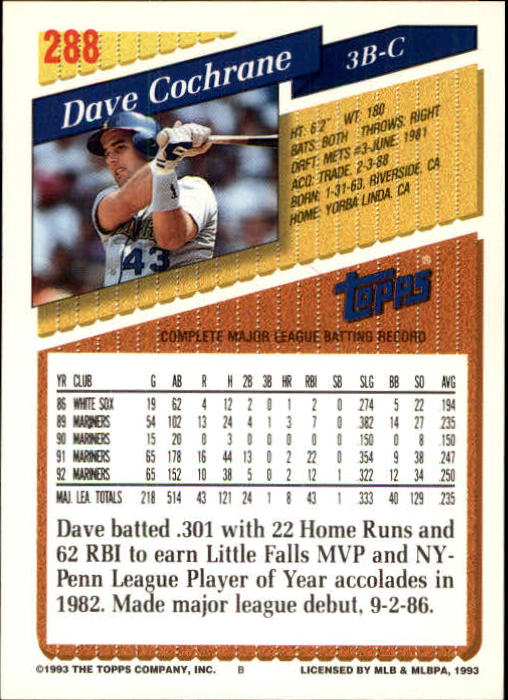 B4361- 1993 Topps Inaugural Rockies BB #s 251-500 -You Pick- 10+ FREE US SHIP - Picture 77 of 463