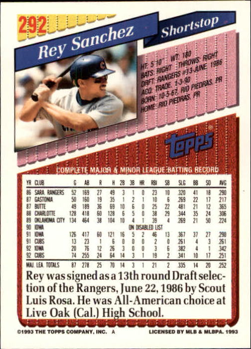 B4361- 1993 Topps Inaugural Rockies BB #s 251-500 -You Pick- 10+ FREE US SHIP - Picture 85 of 463