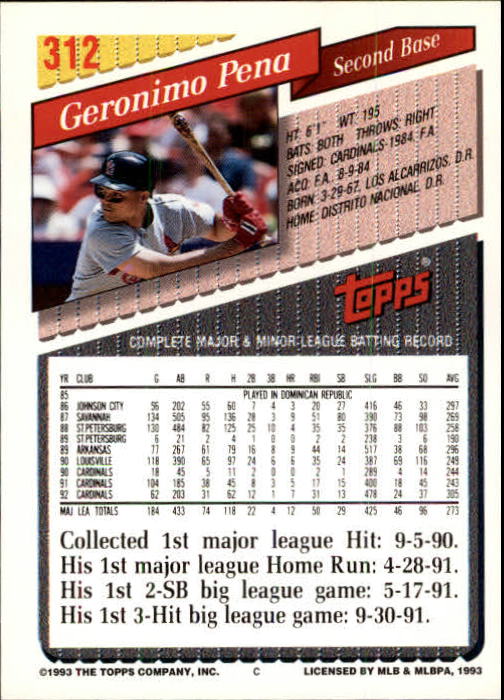 B4361- 1993 Topps Inaugural Rockies BB #s 251-500 -You Pick- 10+ FREE US SHIP - Picture 123 of 463