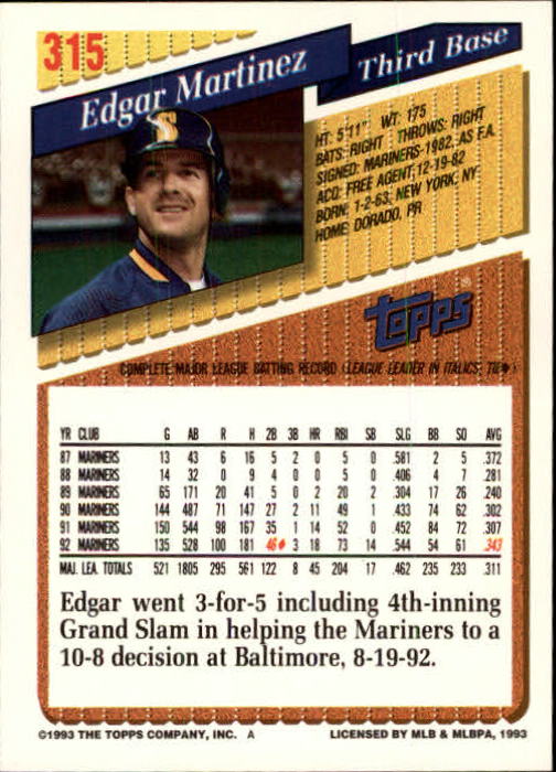 B4361- 1993 Topps Inaugural Rockies BB #s 251-500 -You Pick- 10+ FREE US SHIP - Picture 129 of 463