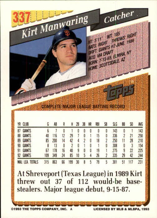B4361- 1993 Topps Inaugural Rockies BB #s 251-500 -You Pick- 10+ FREE US SHIP - Picture 171 of 463