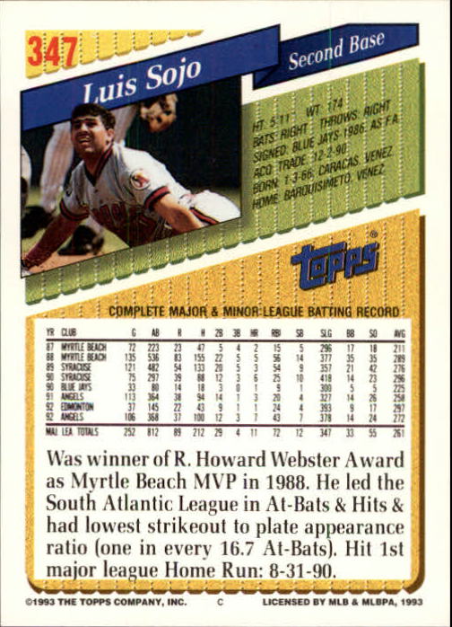 B4361- 1993 Topps Inaugural Rockies BB #s 251-500 -You Pick- 10+ FREE US SHIP - Picture 189 of 463