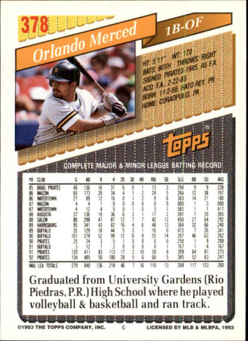 B4361- 1993 Topps Inaugural Rockies BB #s 251-500 -You Pick- 10+ FREE US SHIP - Picture 249 of 463