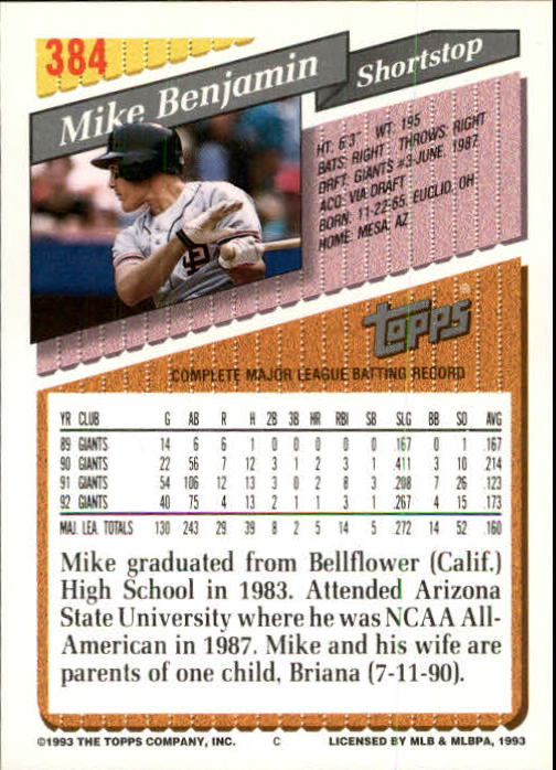 B4361- 1993 Topps Inaugural Rockies BB #s 251-500 -You Pick- 10+ FREE US SHIP - Picture 261 of 463