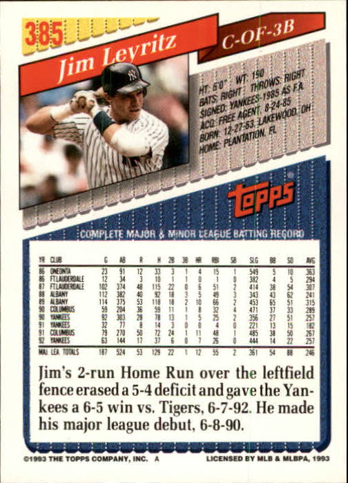 B4361- 1993 Topps Inaugural Rockies BB #s 251-500 -You Pick- 10+ FREE US SHIP - Picture 263 of 463