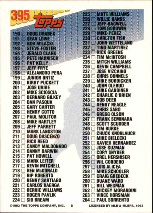 B4361- 1993 Topps Inaugural Rockies BB #s 251-500 -You Pick- 10+ FREE US SHIP - Picture 281 of 463
