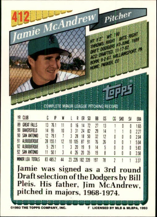 B4361- 1993 Topps Inaugural Rockies BB #s 251-500 -You Pick- 10+ FREE US SHIP - Picture 293 of 463