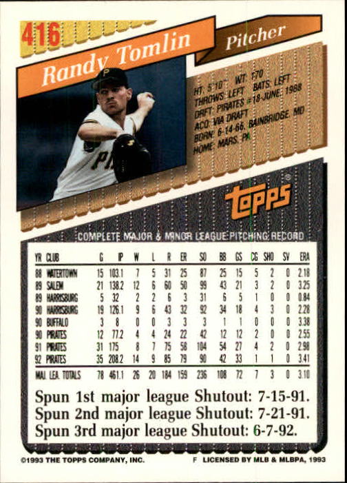 B4361- 1993 Topps Inaugural Rockies BB #s 251-500 -You Pick- 10+ FREE US SHIP - Picture 301 of 463