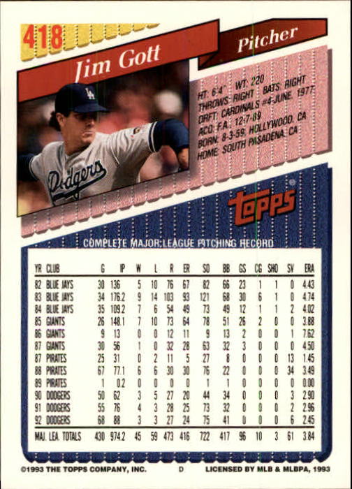 B4361- 1993 Topps Inaugural Rockies BB #s 251-500 -You Pick- 10+ FREE US SHIP - Picture 305 of 463