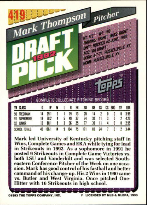 B4361- 1993 Topps Inaugural Rockies BB #s 251-500 -You Pick- 10+ FREE US SHIP - Picture 307 of 463