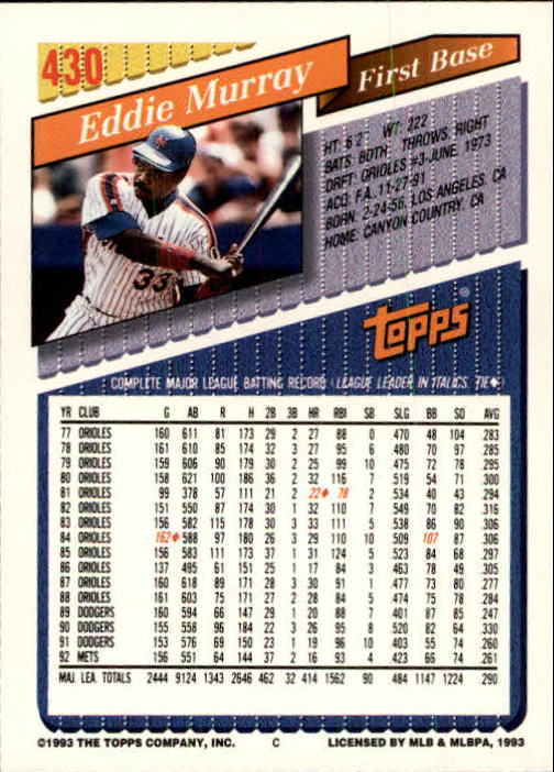 B4361- 1993 Topps Inaugural Rockies BB #s 251-500 -You Pick- 10+ FREE US SHIP - Picture 329 of 463