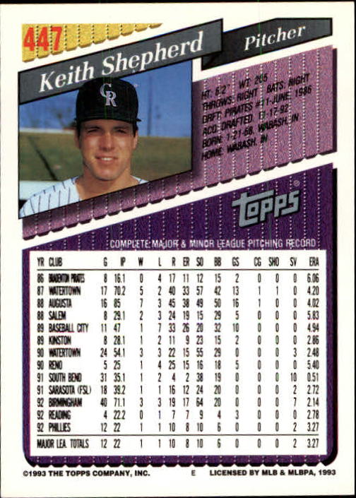 B4361- 1993 Topps Inaugural Rockies BB #s 251-500 -You Pick- 10+ FREE US SHIP - Picture 361 of 463