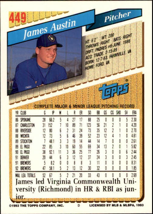 B4361- 1993 Topps Inaugural Rockies BB #s 251-500 -You Pick- 10+ FREE US SHIP - Picture 365 of 463