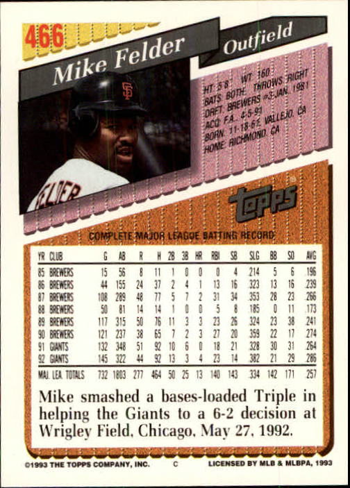 B4361- 1993 Topps Inaugural Rockies BB #s 251-500 -You Pick- 10+ FREE US SHIP - Picture 397 of 463