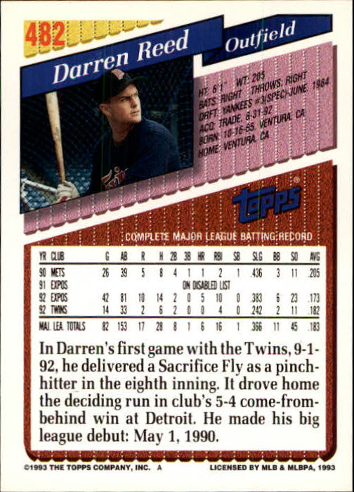 B4361- 1993 Topps Inaugural Rockies BB #s 251-500 -You Pick- 10+ FREE US SHIP - Picture 429 of 463
