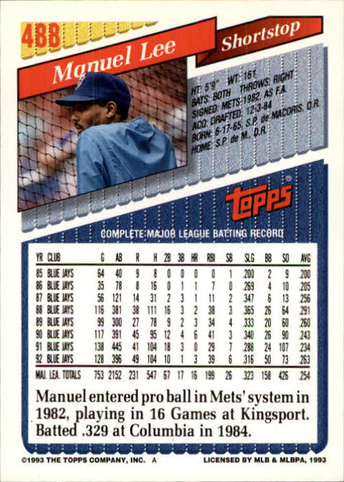 B4361- 1993 Topps Inaugural Rockies BB #s 251-500 -You Pick- 10+ FREE US SHIP - Picture 441 of 463
