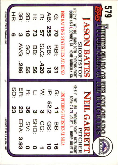B4361- 1993 Topps Inaugural Rockies BB #s 501-750 -You Pick- 10+ FREE US SHIP - Picture 151 of 483