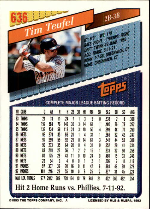B4361- 1993 Topps Inaugural Rockies BB #s 501-750 -You Pick- 10+ FREE US SHIP - Picture 265 of 483
