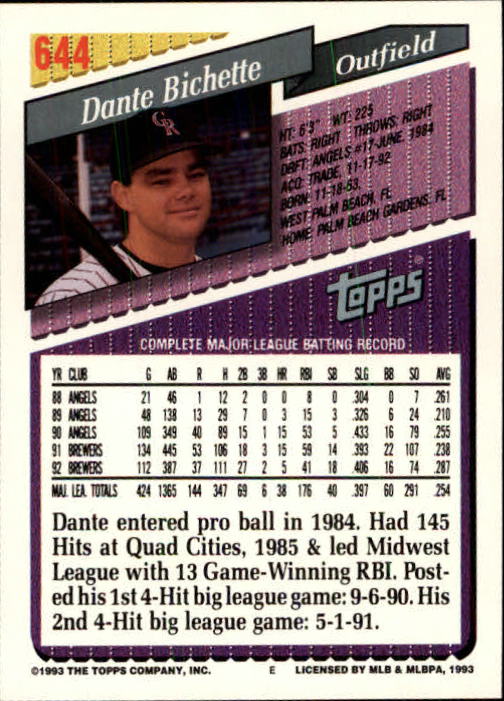 B4361- 1993 Topps Inaugural Rockies BB #s 501-750 -You Pick- 10+ FREE US SHIP - Picture 281 of 483