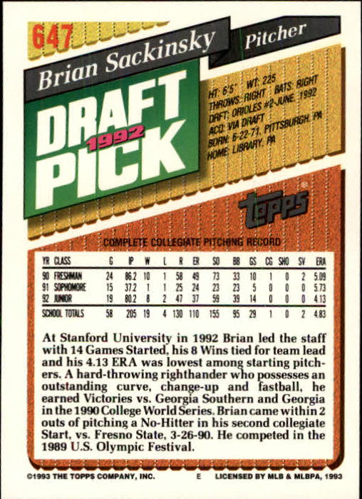 B4361- 1993 Topps Inaugural Rockies BB #s 501-750 -You Pick- 10+ FREE US SHIP - Picture 287 of 483