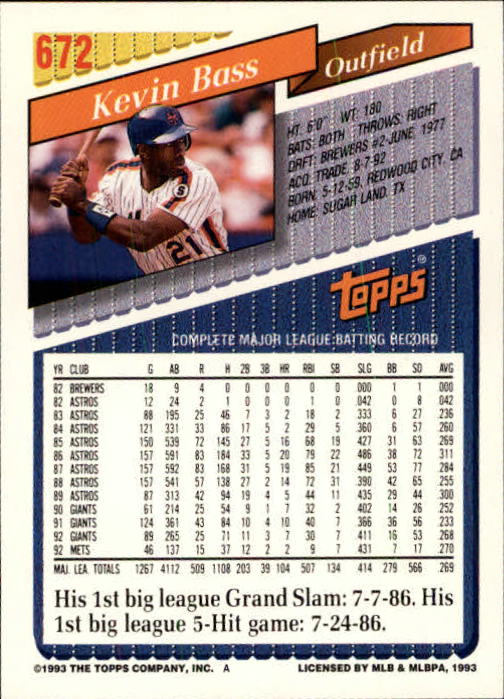 B4361- 1993 Topps Inaugural Rockies BB #s 501-750 -You Pick- 10+ FREE US SHIP - Picture 335 of 483