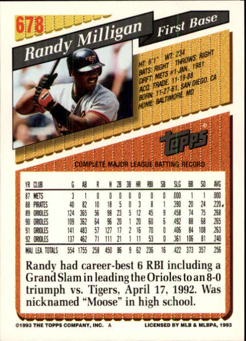 B4361- 1993 Topps Inaugural Rockies BB #s 501-750 -You Pick- 10+ FREE US SHIP - Picture 345 of 483