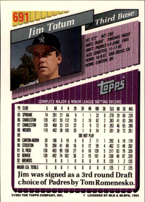 B4361- 1993 Topps Inaugural Rockies BB #s 501-750 -You Pick- 10+ FREE US SHIP - Picture 371 of 483