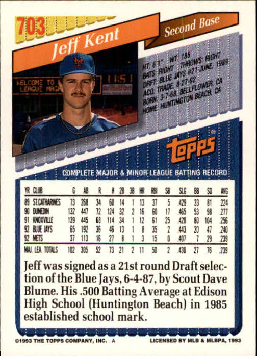 B4361- 1993 Topps Inaugural Rockies BB #s 501-750 -You Pick- 10+ FREE US SHIP - Picture 391 of 483