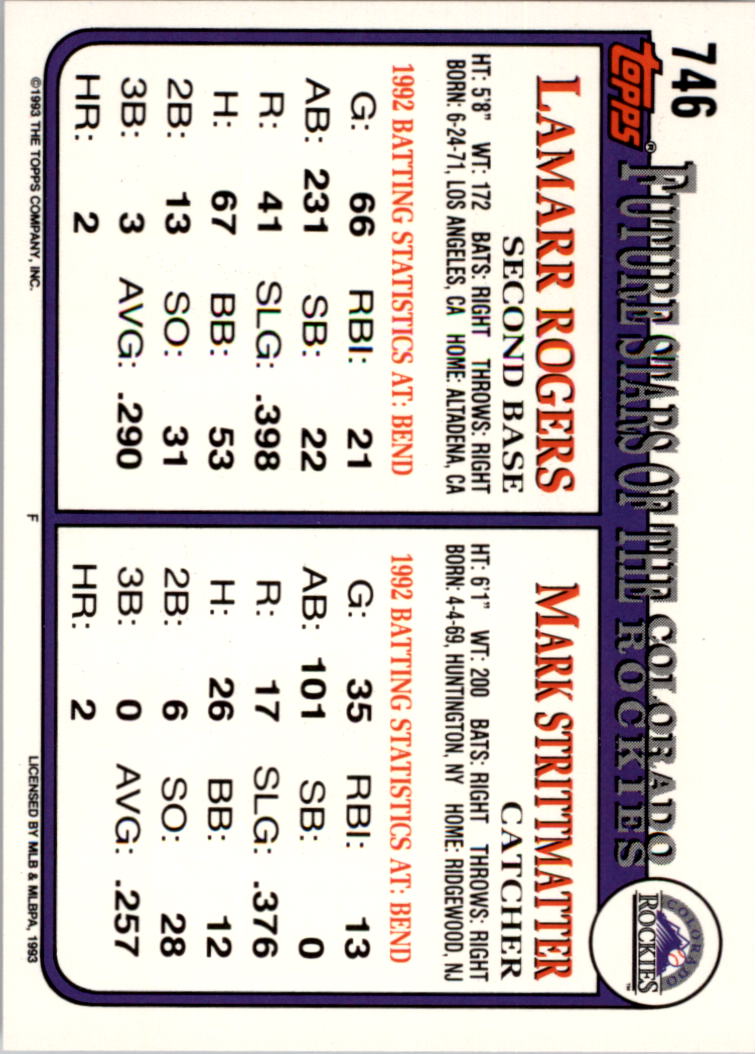 B4361- 1993 Topps Inaugural Rockies BB #s 501-750 -You Pick- 10+ FREE US SHIP - Picture 475 of 483