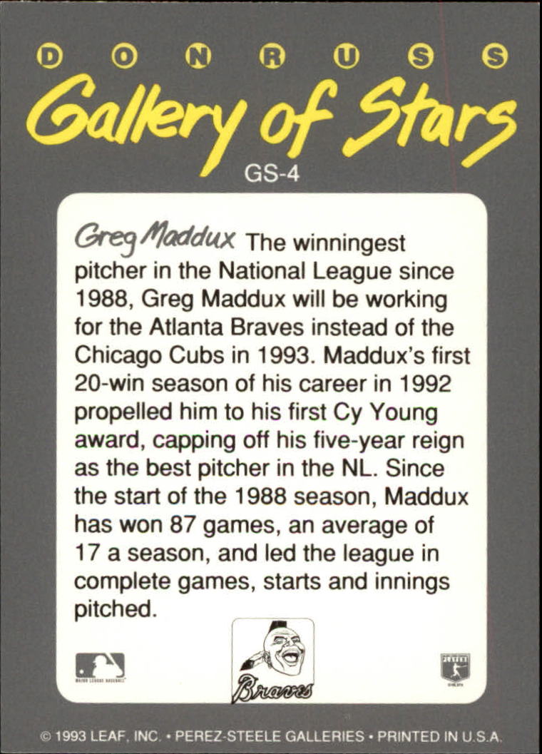 1993 Triple Play Gallery #GS4 Greg Maddux back image