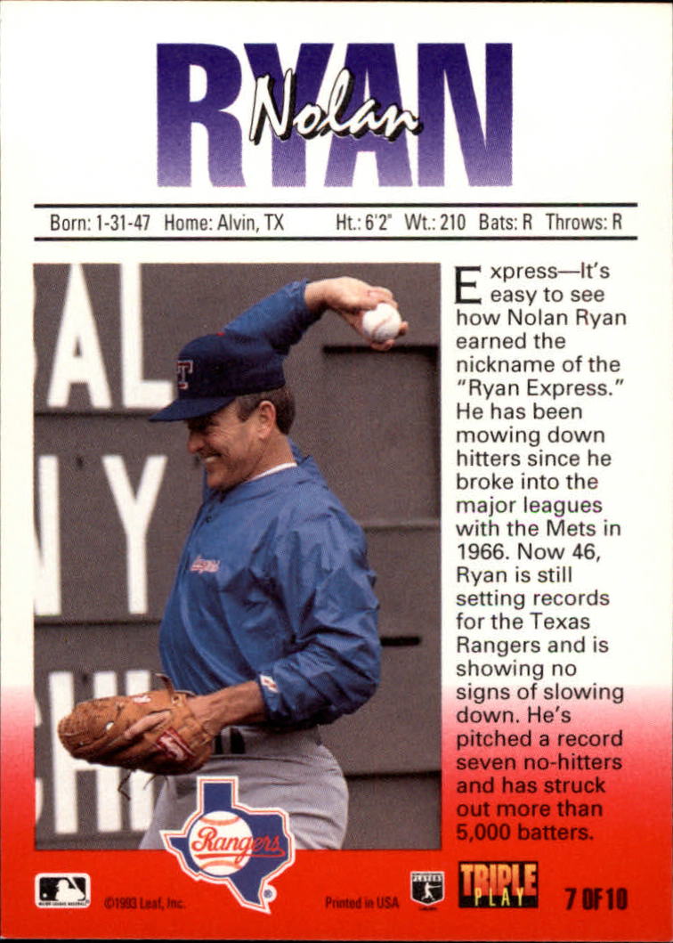 Texas Rangers Nolan Ryan 1993 Home Jersey - 46 L