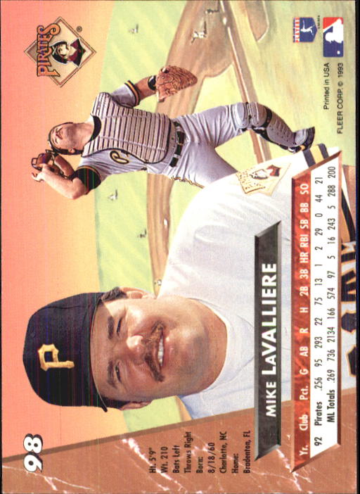 1993 Ultra #98 Mike LaValliere back image