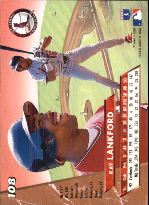 1993 Ultra #108 Ray Lankford back image