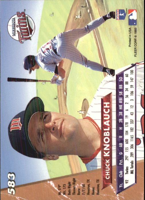 1993 Ultra #583 Chuck Knoblauch back image