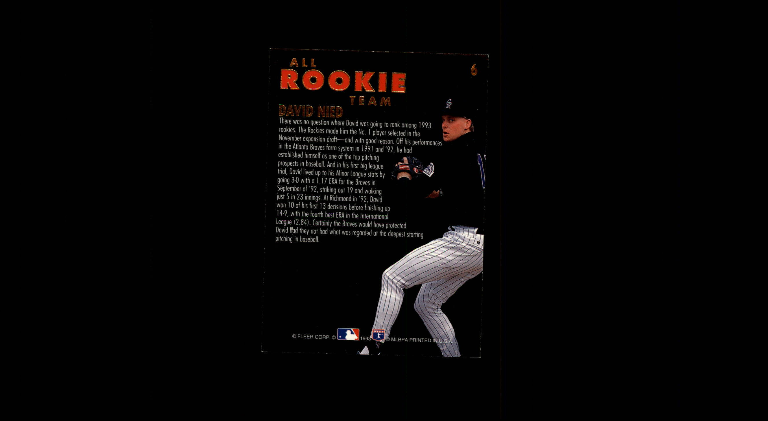 1993 Ultra All-Rookies #6 David Nied back image