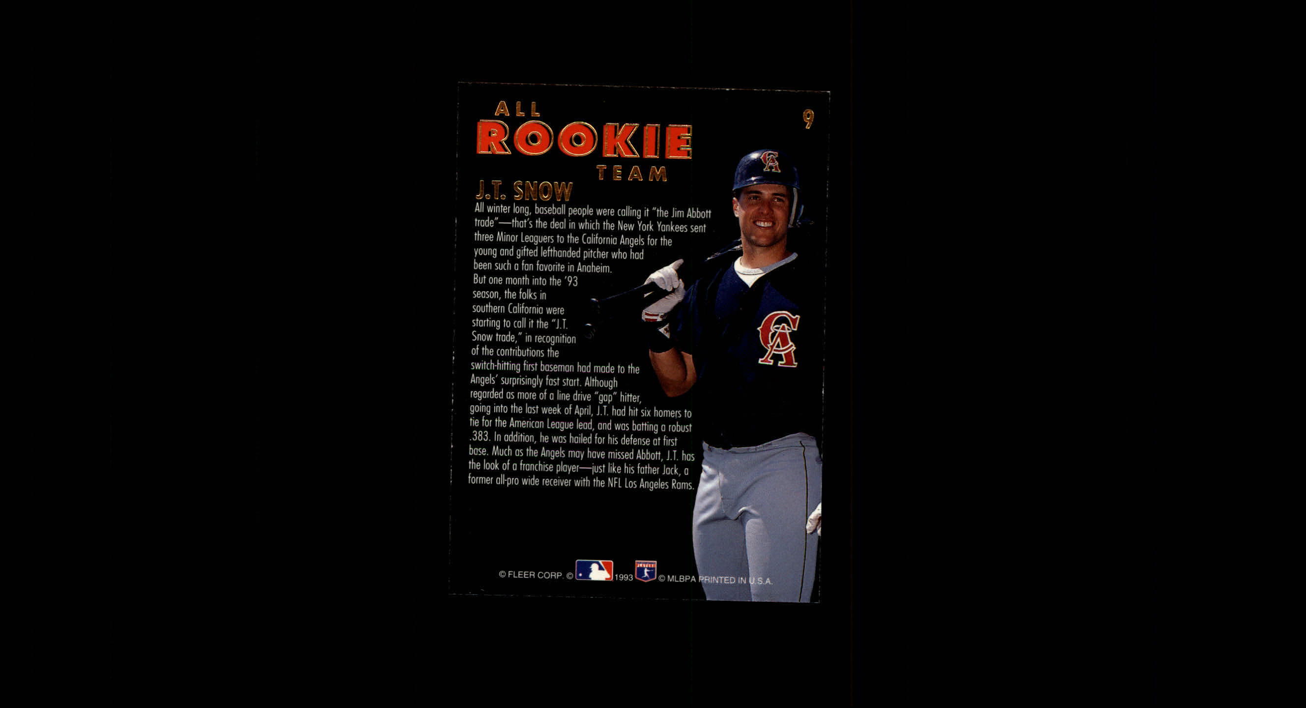 1993 Ultra All-Rookies #9 J.T. Snow back image