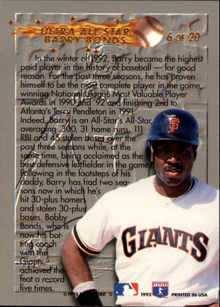 1993 Ultra All-Stars #6 Barry Bonds back image