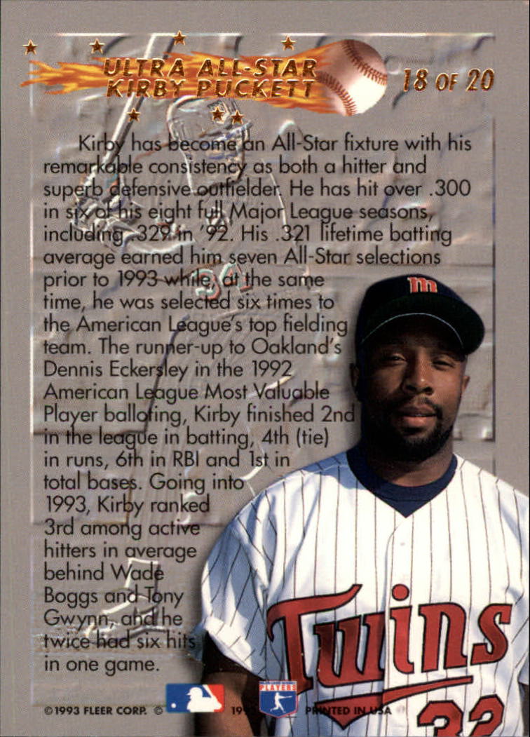 1993 Ultra All-Stars #18 Kirby Puckett back image