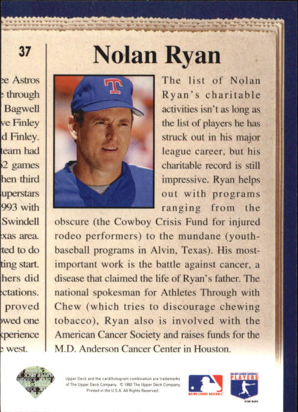 1993 Upper Deck Gold Hologram #37 Nolan Ryan CH back image