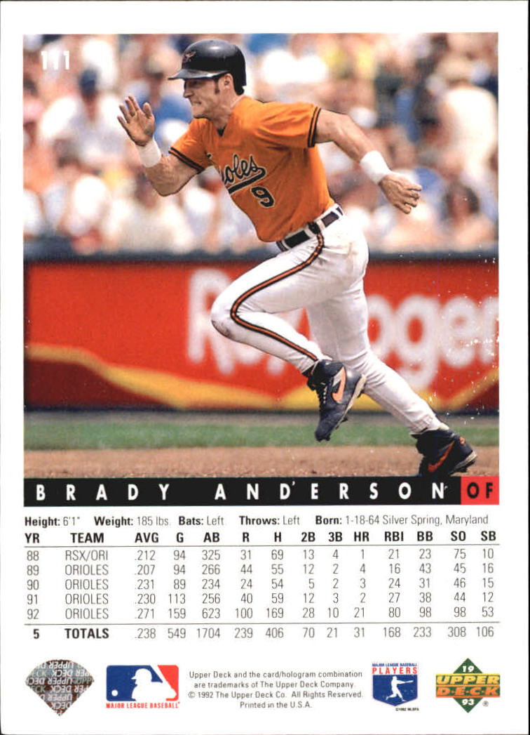 1993 Upper Deck Gold Hologram #111 Brady Anderson