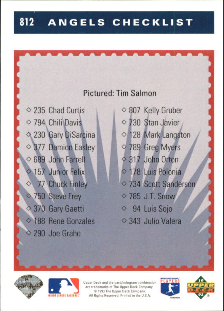1993 Upper Deck Gold Hologram #812 Tim Salmon TC back image