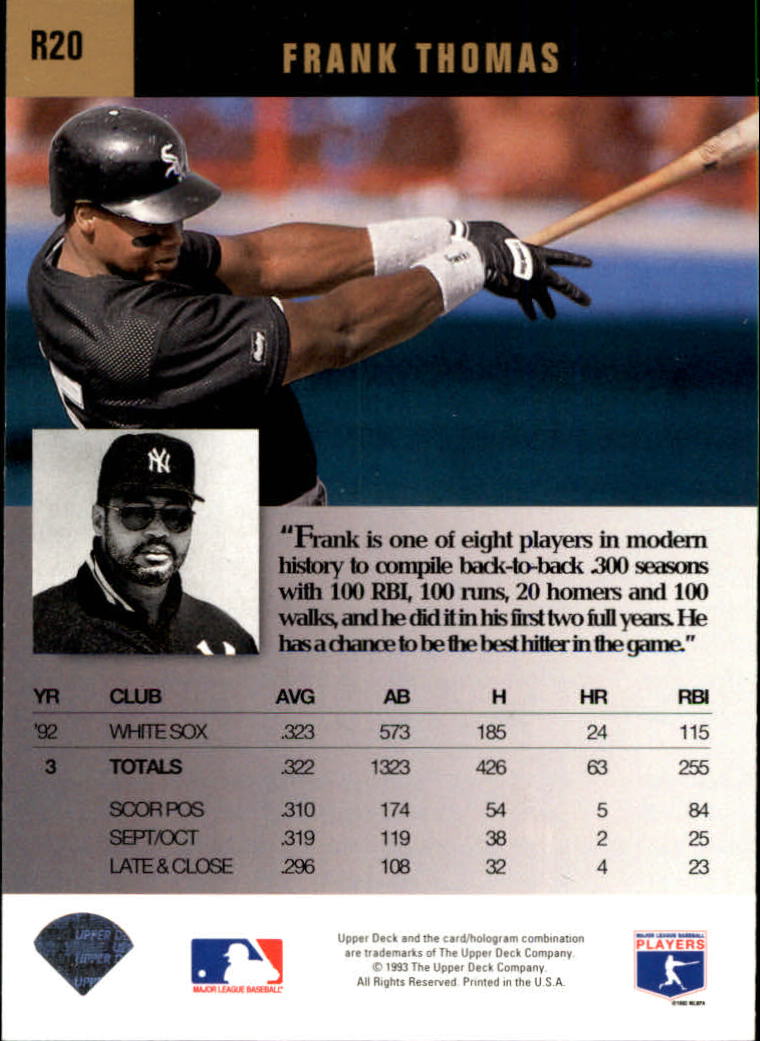 1992 Upper Deck Hometown Heroes Frank Thomas White Sox #HR8