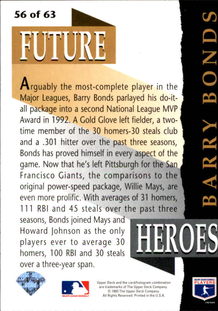 1993 Upper Deck Future Heroes #56 Barry Bonds back image