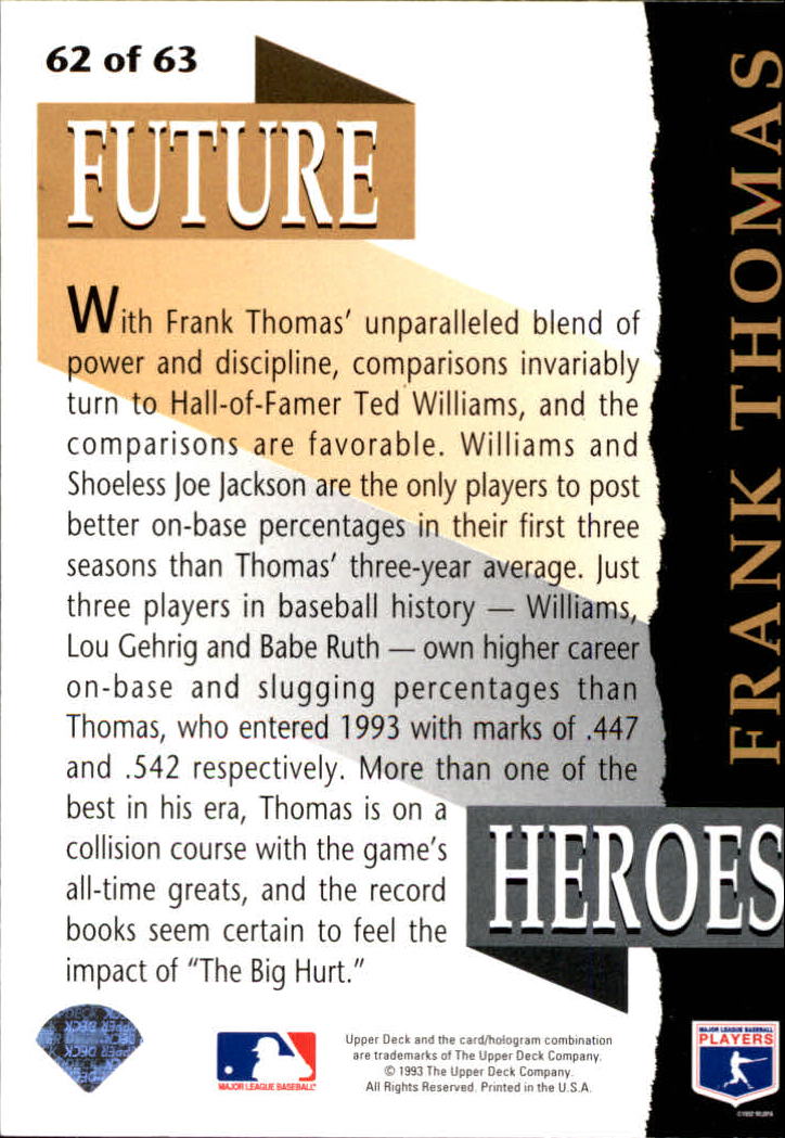 1993 Upper Deck Future Heroes #62 Frank Thomas back image